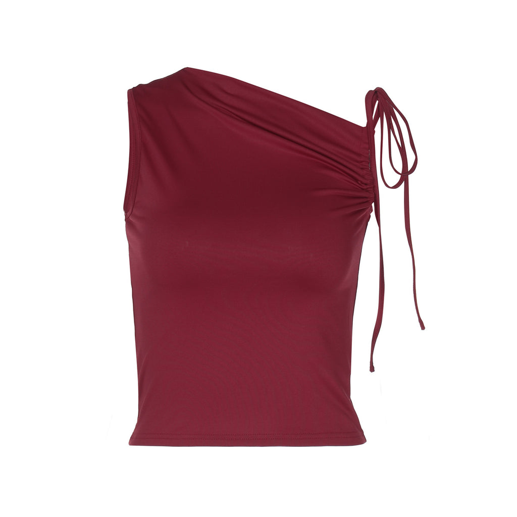 Women's Asymmetric Ruched Tie Cropped Tank Top