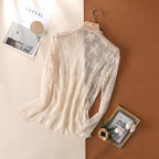 Spring Autumn High End Lace Bottoming Shirt Women Popular Tight Long Sleeve Mesh Top Sexy Inner Wear Small Shirt
