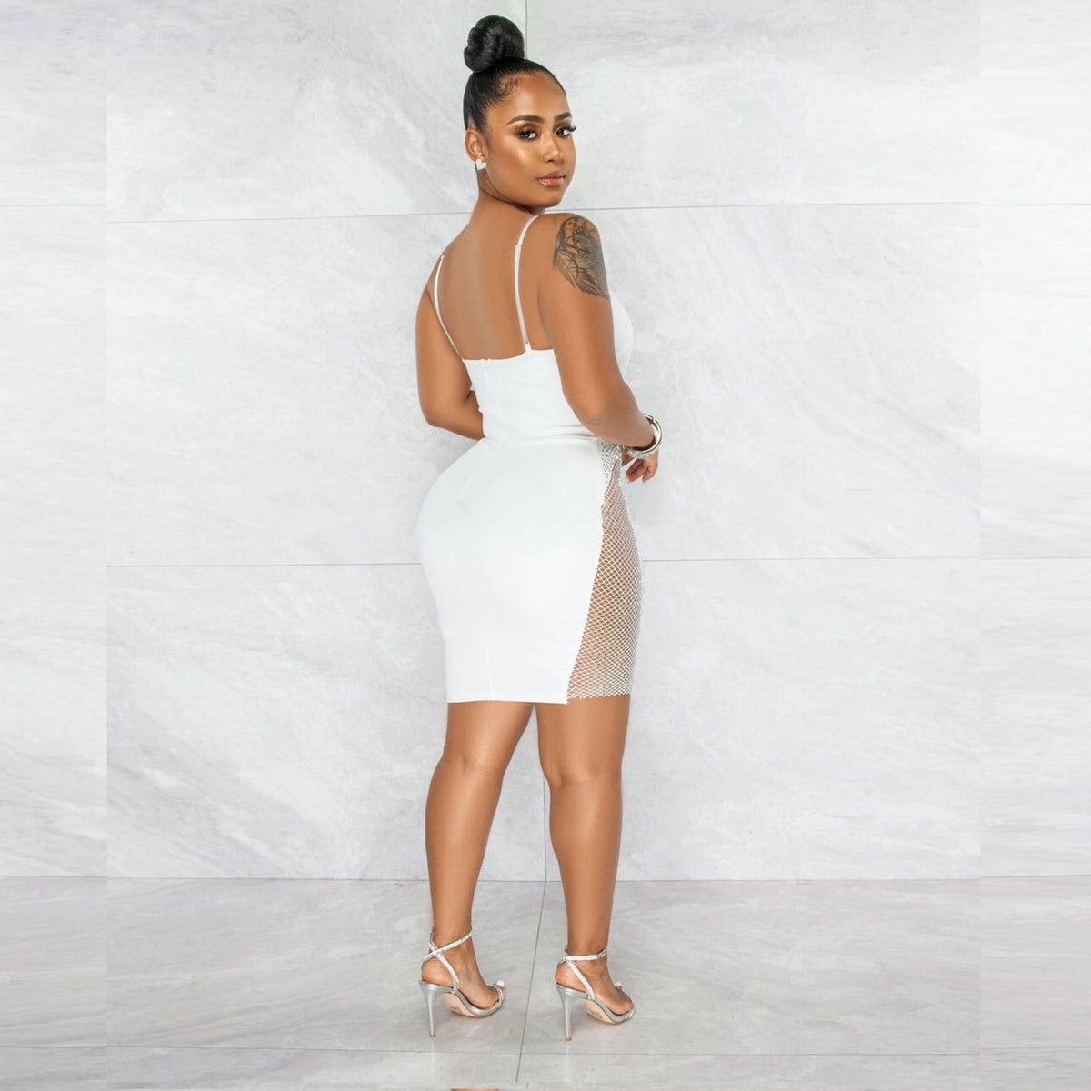 Women's Mesh Rhinestone Cami Bodycon Dress