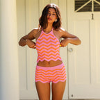 Women Clothing Striped Spaghetti Straps Lace up Vacation Backless Sexy Beach Shorts