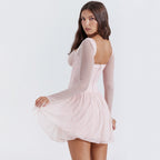 Mesh Long Sleeve Lace Stitching Boning Corset French Dress Barbie