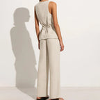 Lace-Up Vest & Wide-Leg Pants Set