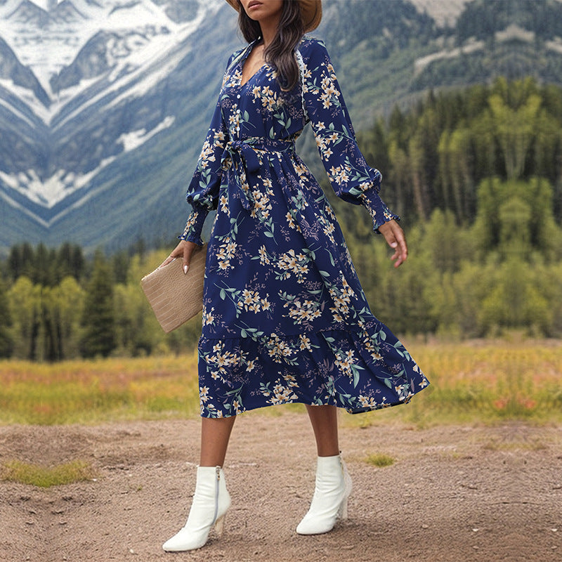 Long Sleeve Floral Print Dress