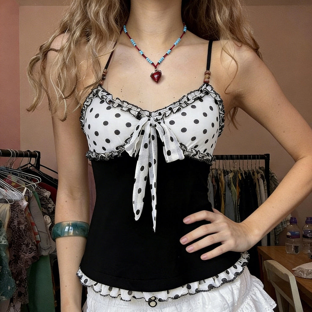 Women's Polka Dot Beaded Mesh Camisole