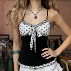 Women's Polka Dot Beaded Mesh Camisole