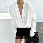 Women's White Relaxed V-Neck Blouse