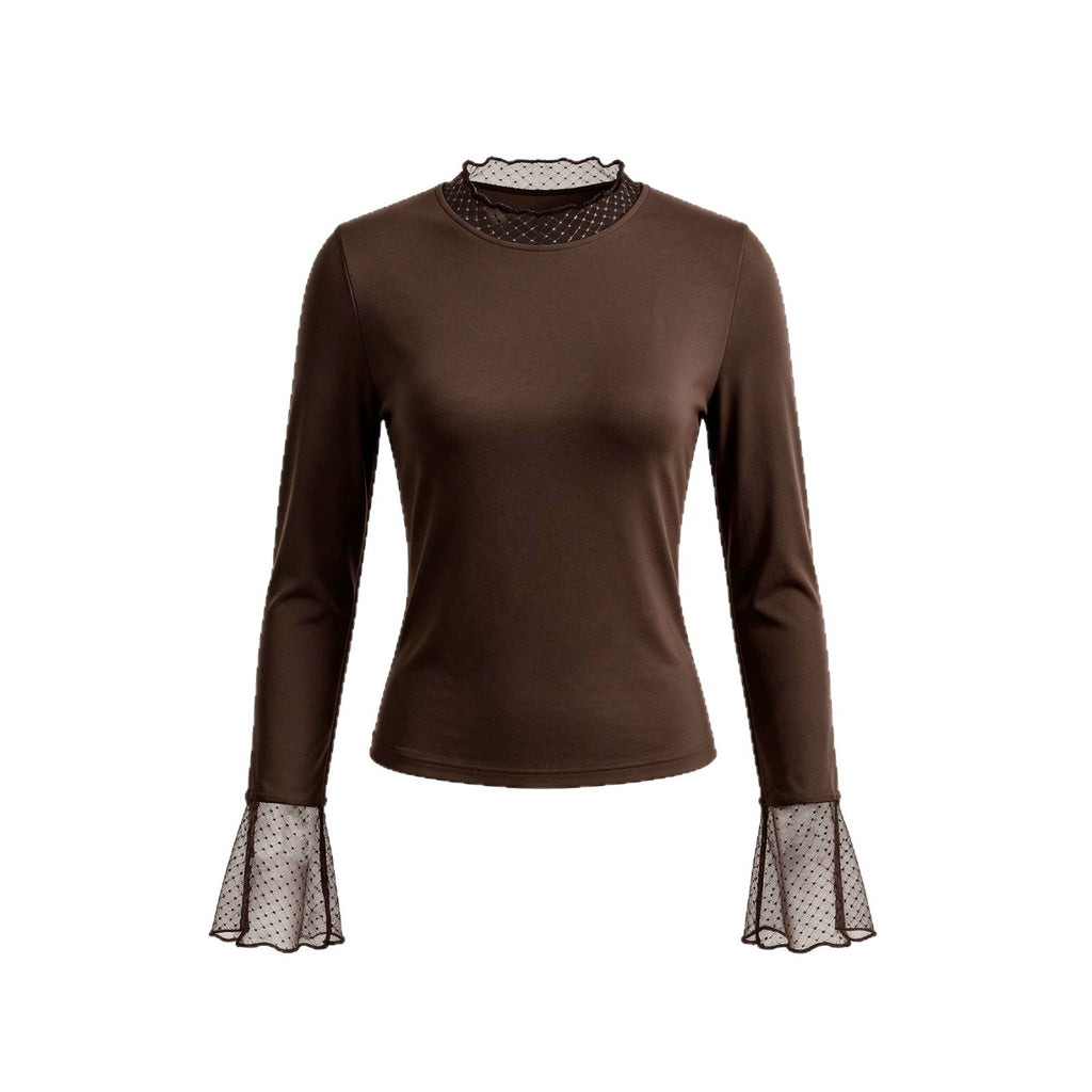 Women's Fall Women Clothing Fashionable Light Mature Gentle Elegant Dot Mesh Long Sleeve T Shirt