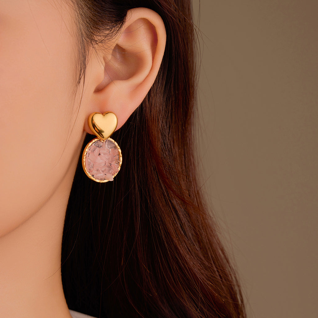 Natural Stone Heart Stud Earrings