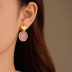 Natural Stone Heart Stud Earrings