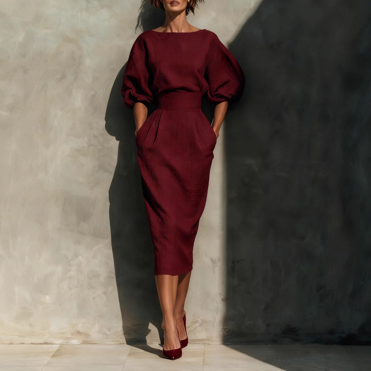 Women's Boat Neck A Line With Split Dress