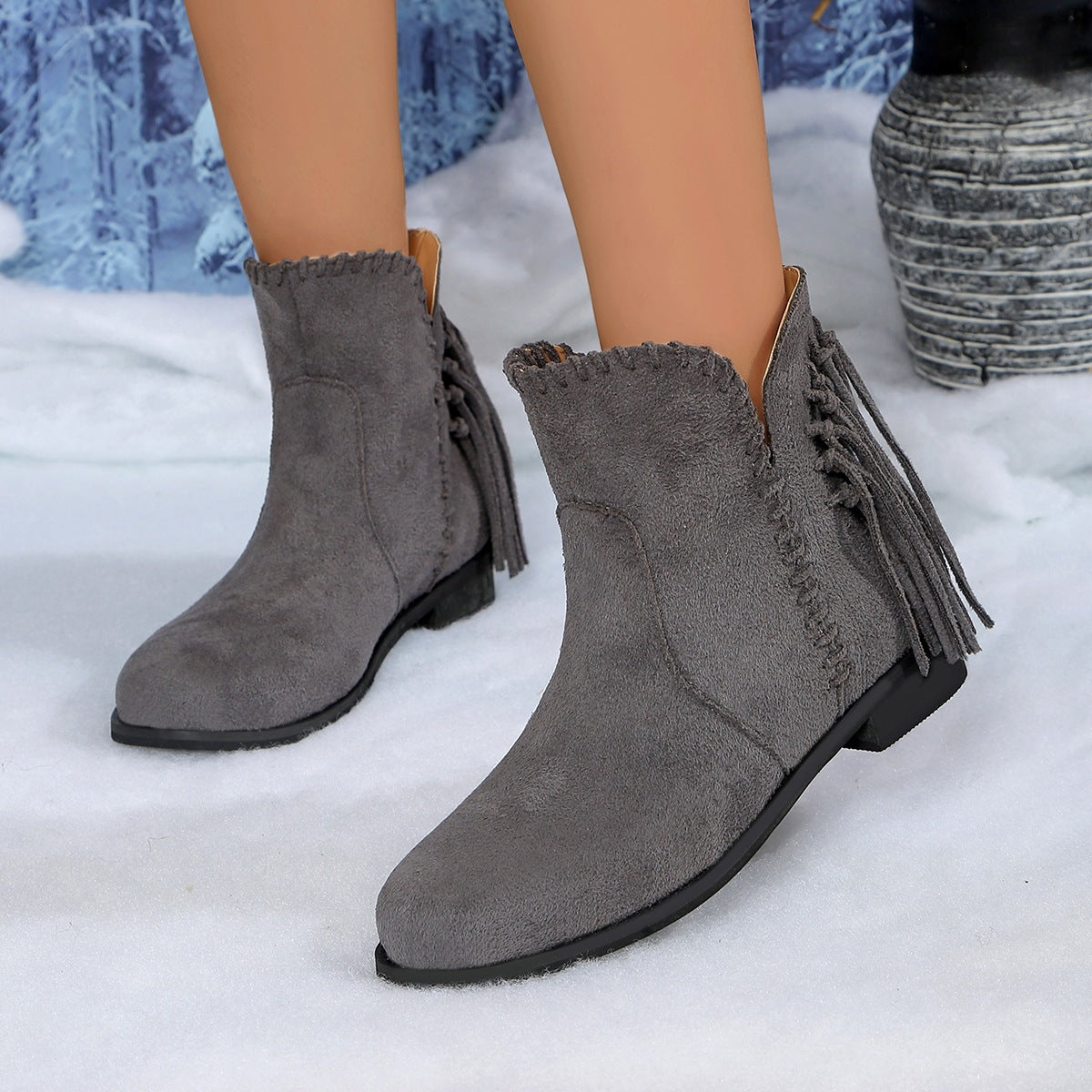 Women's Suede Tassel Chelsea Ankle Boots