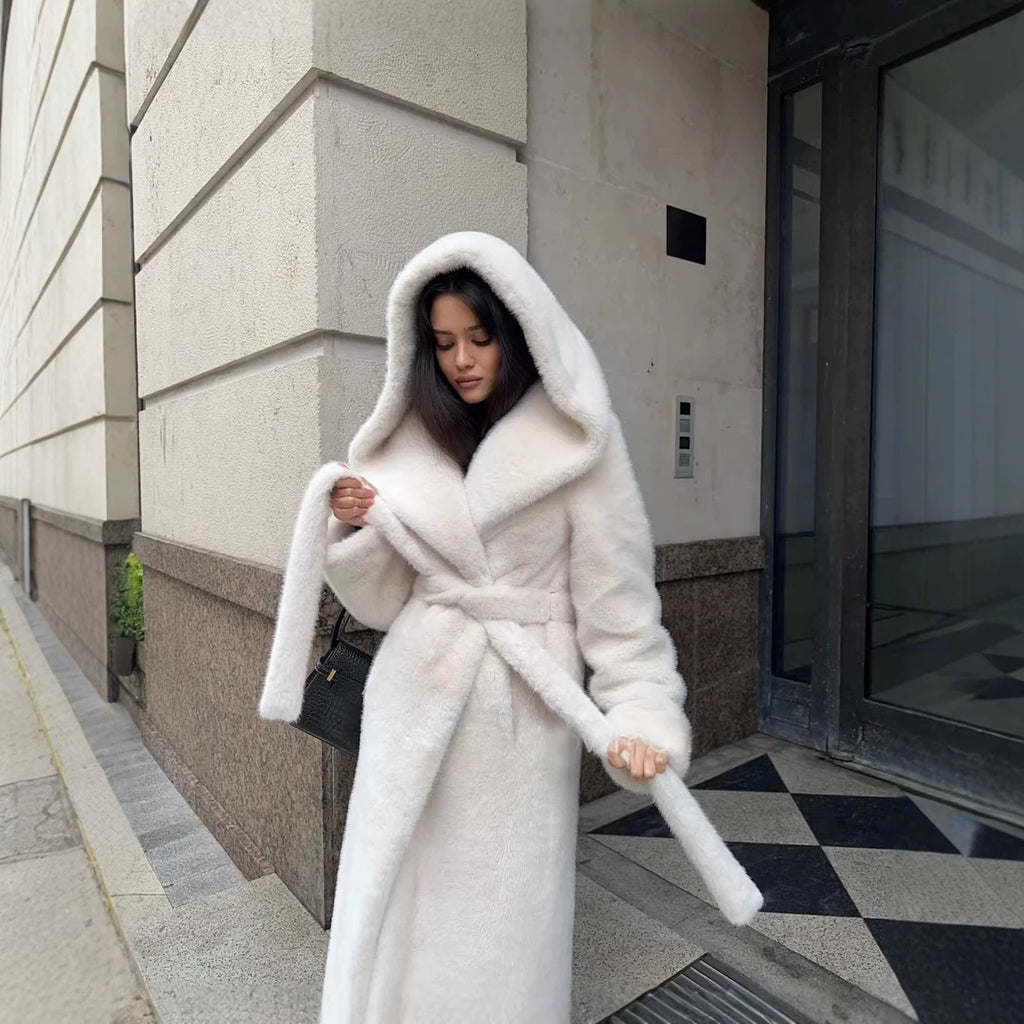 Women's Long Hooded Faux-Fur Coat