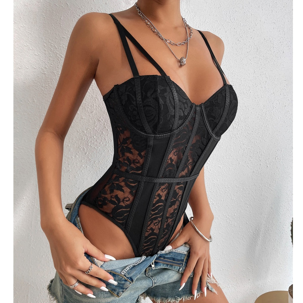 Women's Women’s Lace V Neck Fitted Jumpsuit