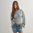 Women's Daily Long Sleeves Solid Color Waist Tight Slimming T-Shirt