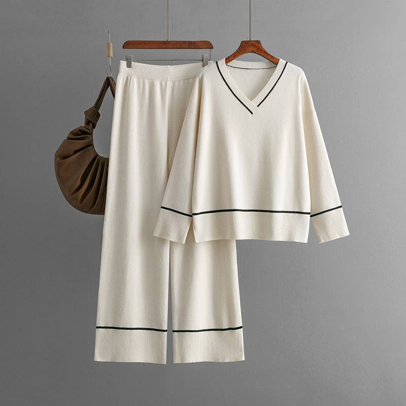 Fashionable Knitted Suit Autumn Winter Loose Casual Sweater Pullover Two Piece Dress
