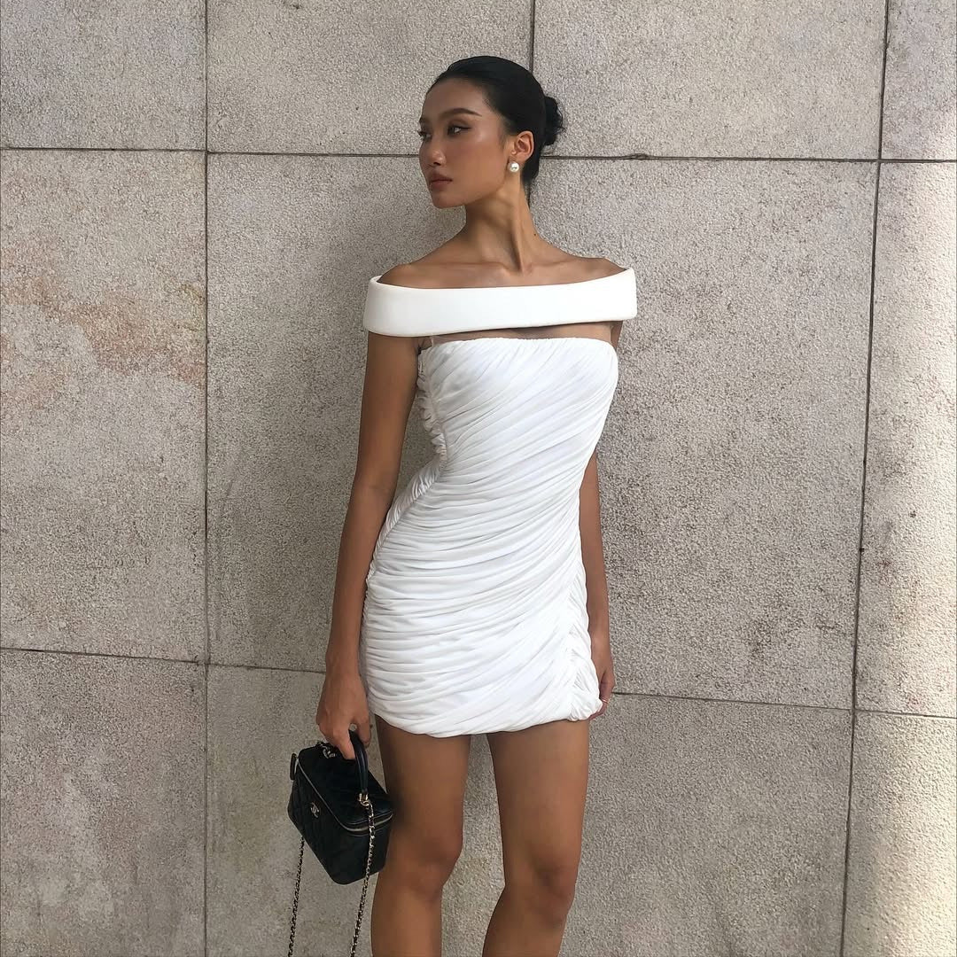 Women's Off-Shoulder White Ruffle Mini Dress