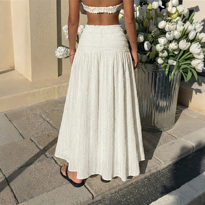 Women's Large Swing Elastic Waist Solid Color Texture Skirt