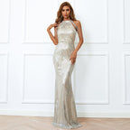 Women's Party Formal Cocktail Toast Dress Banquet Evening Dress Women Tassel Sequined Host Fishtail Long Slim Dress