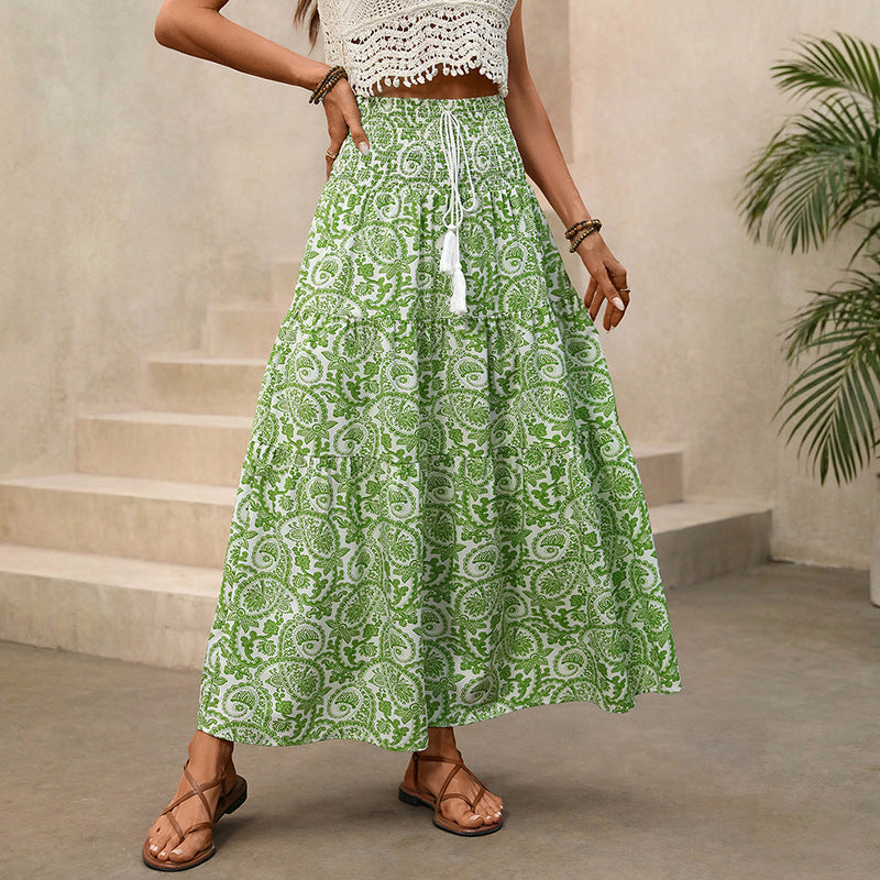 Paisley Tassel Drawstring Skirt