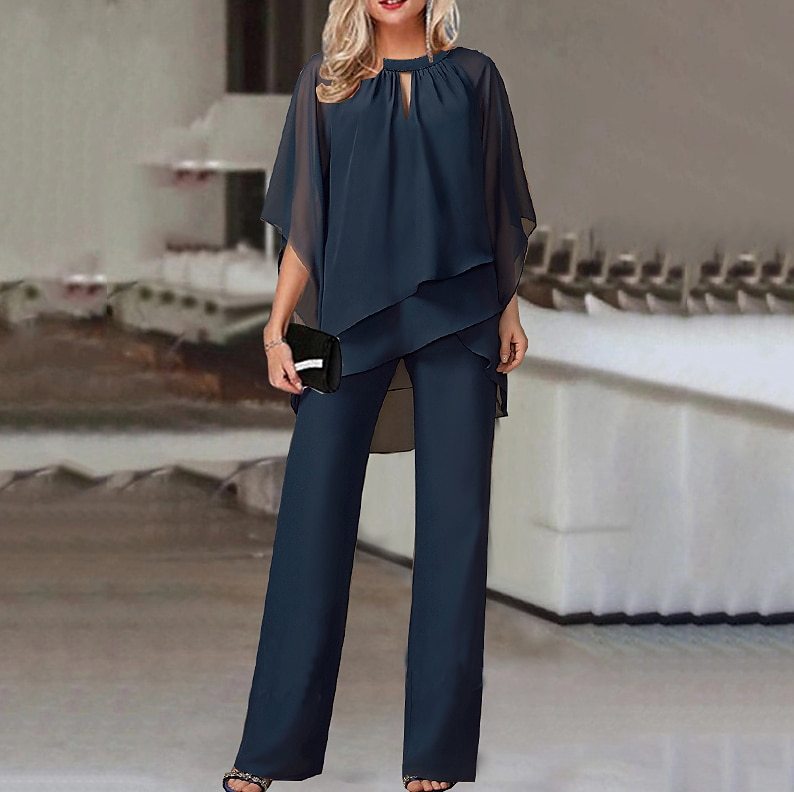 Solid Color Loose Casual Irregular Asymmetric Suit Set