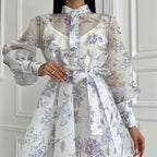 Elegant Stand Collar Long Sleeve Lace Printing A line Cami