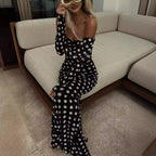 Gauze Polka Dot Stitching Off-Shoulder Slim Dress
