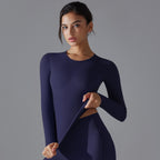 Spring Autumn Yoga Clothes Trendy Sports Push up Long Sleeve Solid Color Slim Fit Stretch Fitness Shaping Running Training Top Women