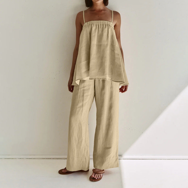 Puffy Camisole Wide Leg Pants Suit Two