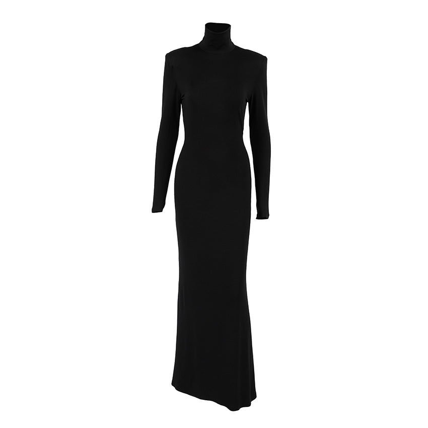 Backless Knit Turtleneck Dress