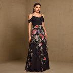 Women's Black Floral V-Neck Maxi Dress