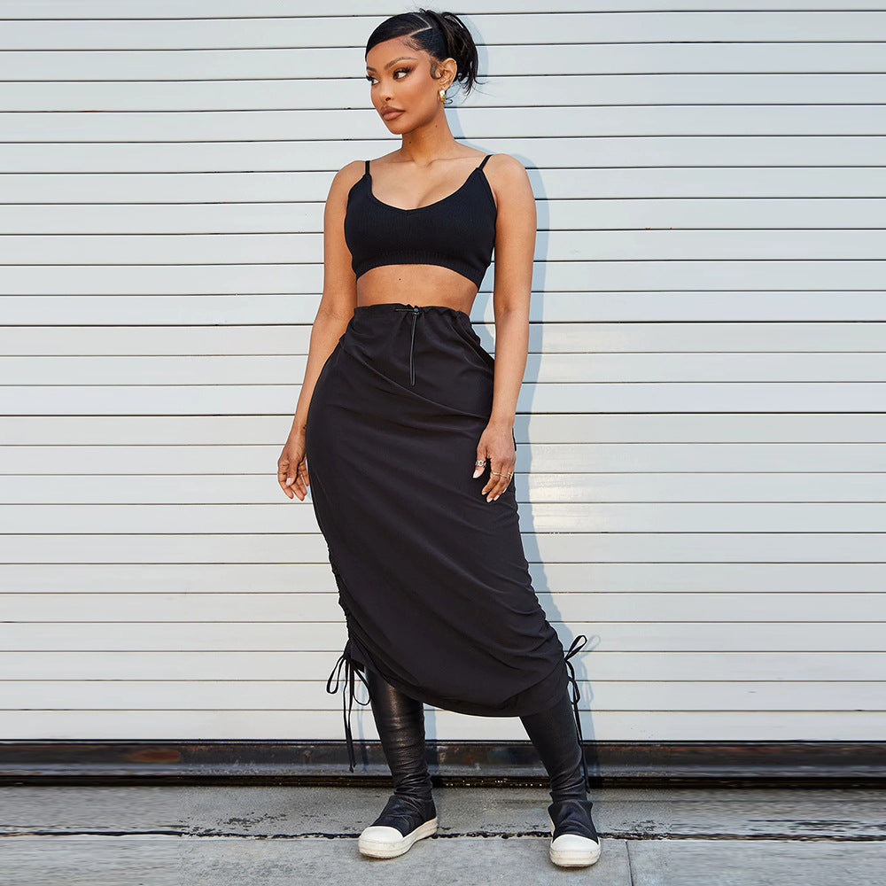 Personalized Pocket Elastic Waistband Drawstring Skirt