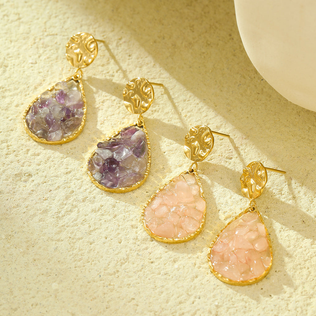 Natural Stone Water Drop Earrings