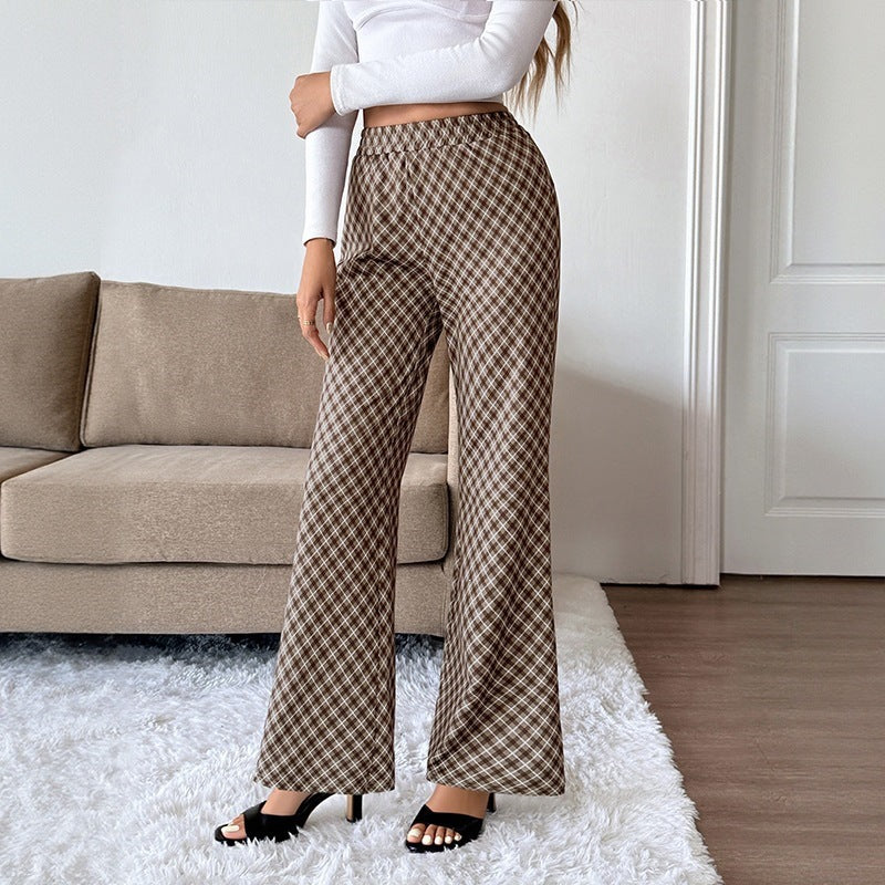 Autumn Office Plaid Bootcut Trousers Women Look Tall