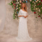 Women's V-Neck Lace Trumpet-Sleeve Maxi Dress
