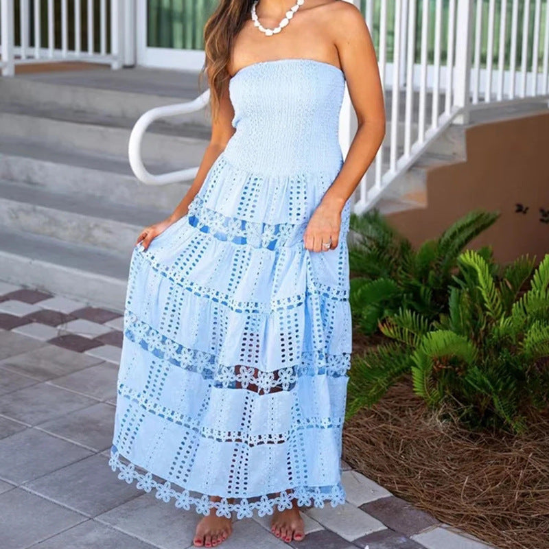 Casual Maxi Dress Spring High Sense Embroidery Cutout