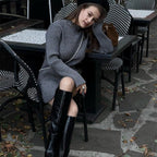 Ribbed Crew-Neck Long-Sleeve Knit Bodycon Mini Dress