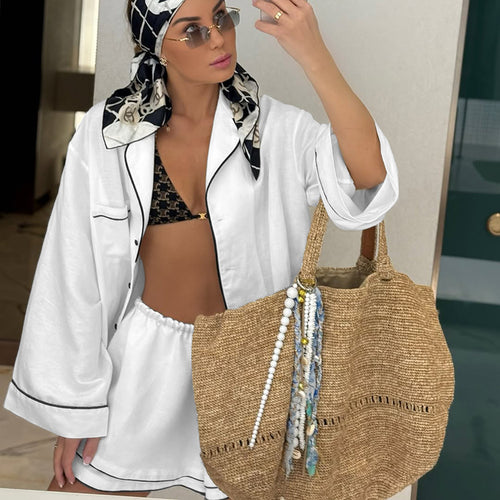 Casual Skirt Set Women Collared Long Sleeve Single Breasted Cardigan Top Short Skirt Two Piece Suit