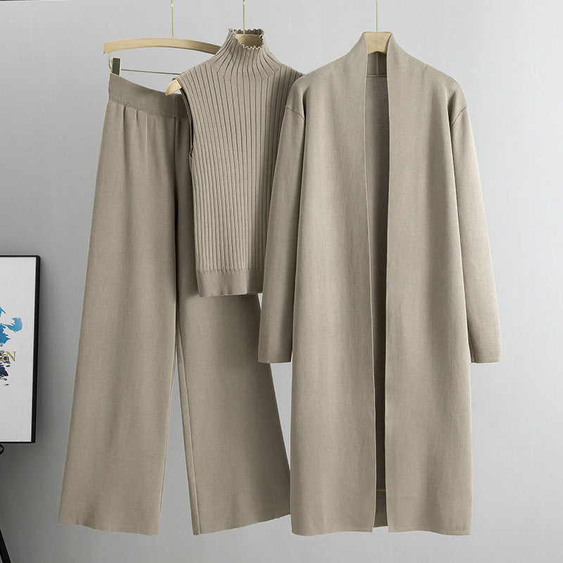 Women's Long Cardigan Vest And Wide-Leg Pants Set