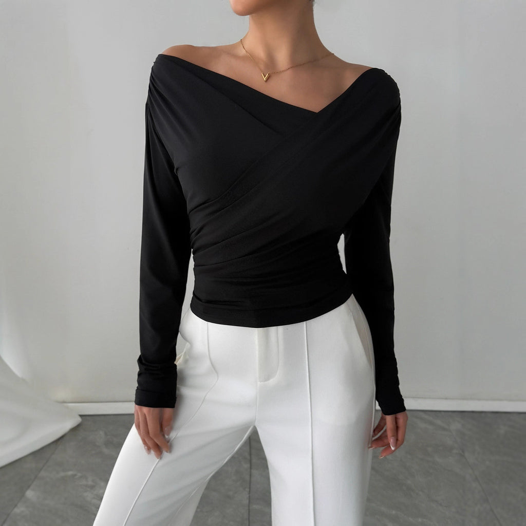 Shoulder-Baring Fitted Long Sleeve Office Top