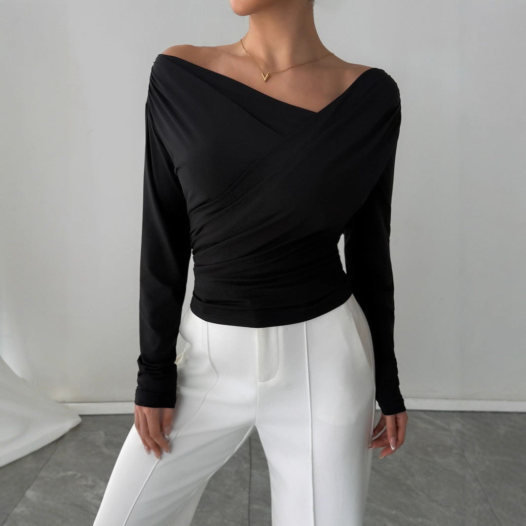Shoulder-Baring Fitted Long Sleeve Office Top