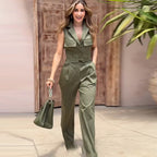 Professional Solid Color Polo Collar Vest High-Waist Trousers Two Piece Sets