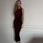 Women Clothing French Socialite Dress Summer High Grade Velvet Midi Dress