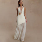 Halter Cutout Asymmetric Bodycon Maxi Dress