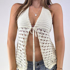 Casual Vacation Woolen Hollow Out CO out Halter Strap Vest