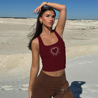 Women's Women’s Black Rhinestone Heart Graphic Tank Top