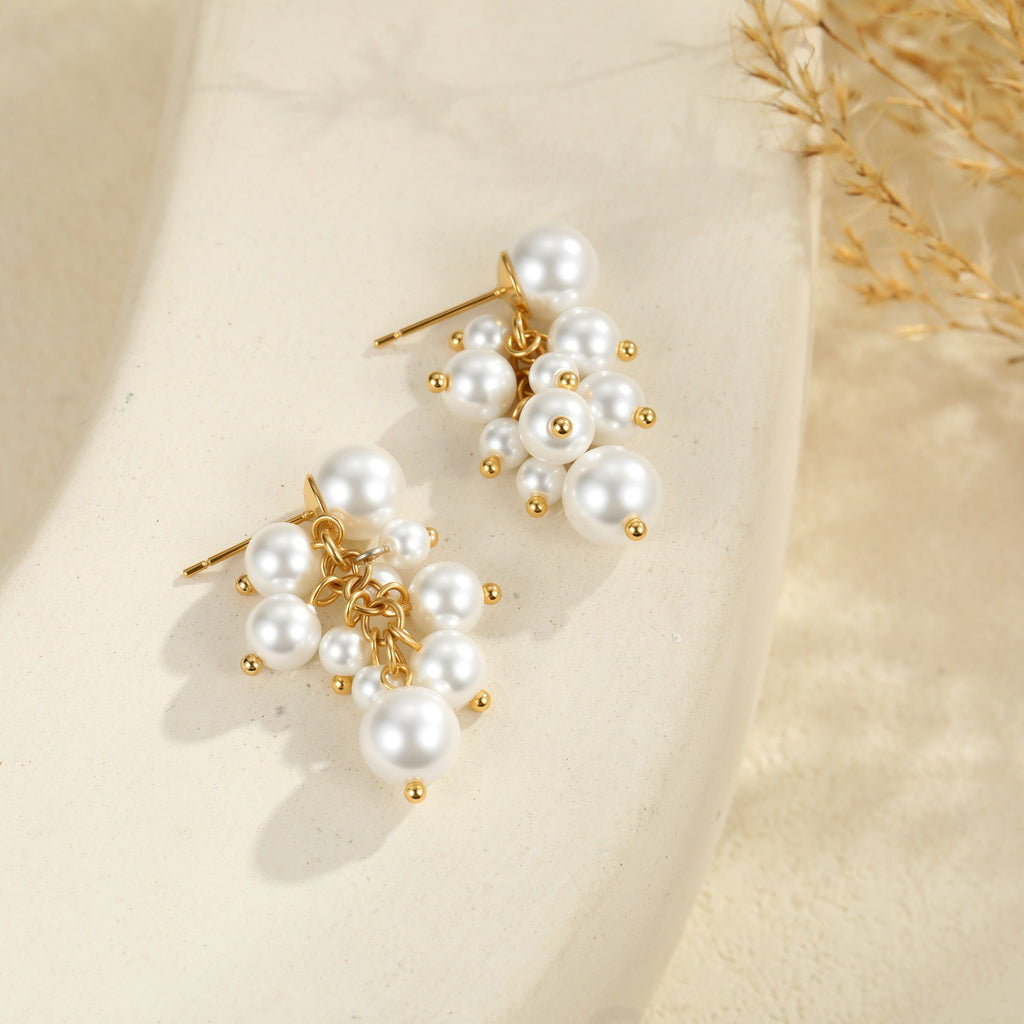Women's Grape Cluster Pearl Earrings