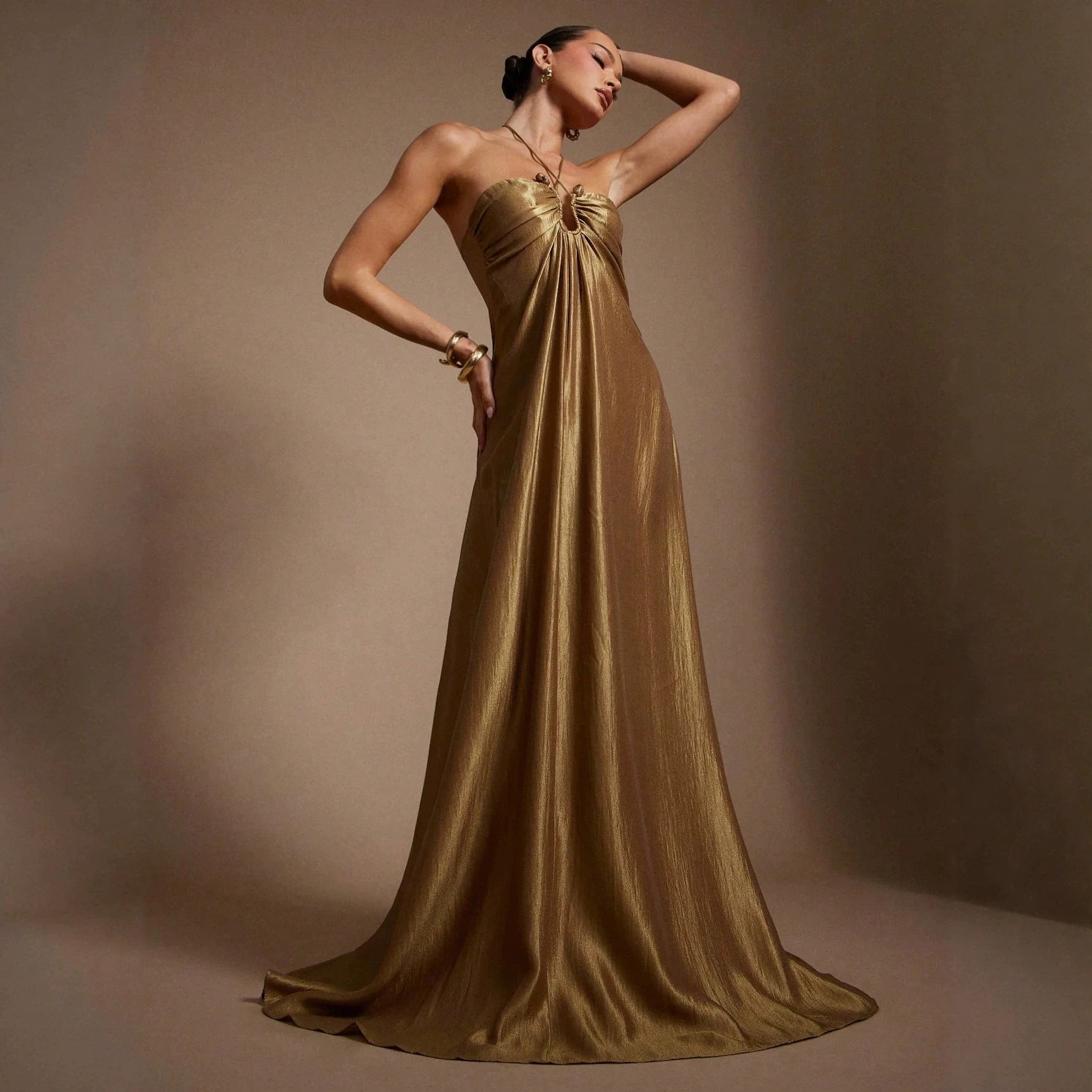 Women's Halter Backless A-Line Maxi Dress