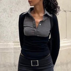 Women's Stripes Contrast Color Slim Fit All Matching Long Sleeve Top