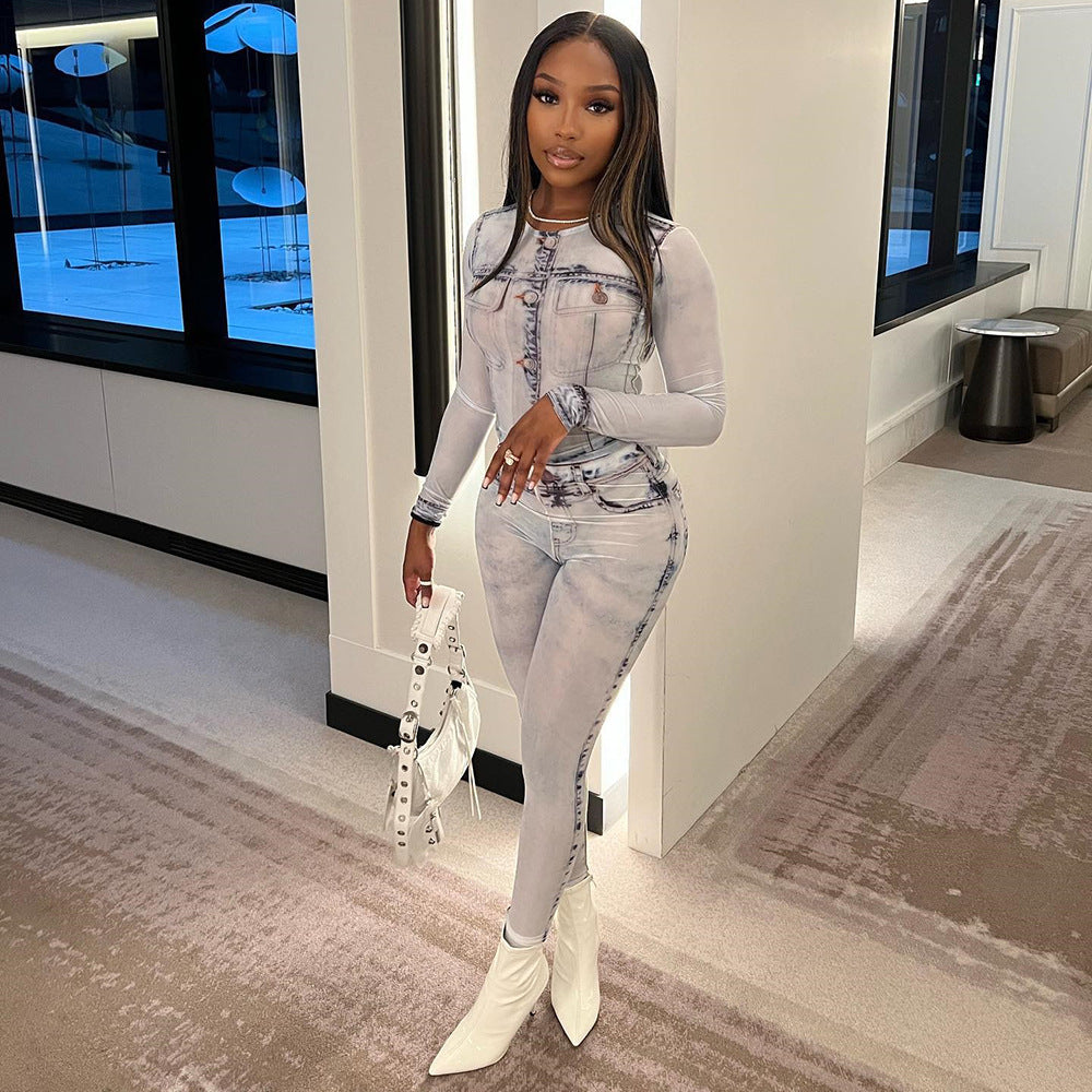 Women's Spring Summer Personalized Printed T-Shirt Trousers Two Pieces