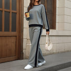 Women's Gray Sweater and Wide-Leg Pants Set